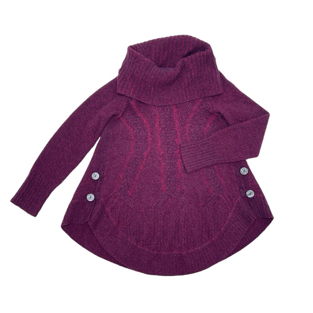 Anthropologie Angel Of The North Sweater‎ XS Pink Cowl Neck Cable Knit Boucle